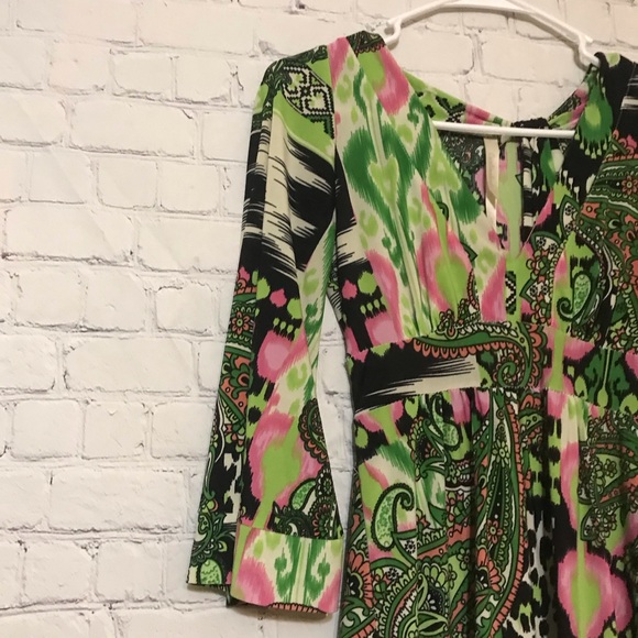 Cristinalove Green and Pink Long Sleeve Dress - Picture 3 of 11